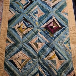 Handmade Blue & Yellow Patchwork Quilt